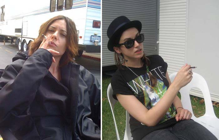 Katherine Moennig smoking a cigarette (or weed)
