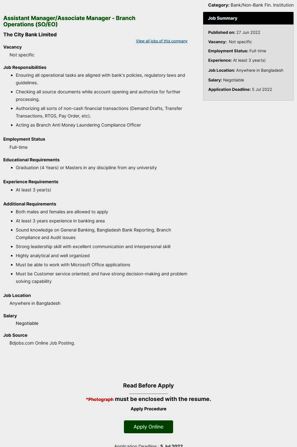 City Bank Limited Job Circular 2022