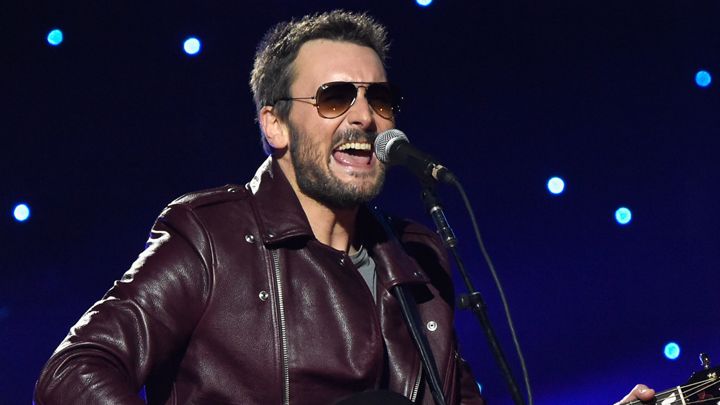 Eric Church  - 2024 Dark brown hair & alternative hair style.
