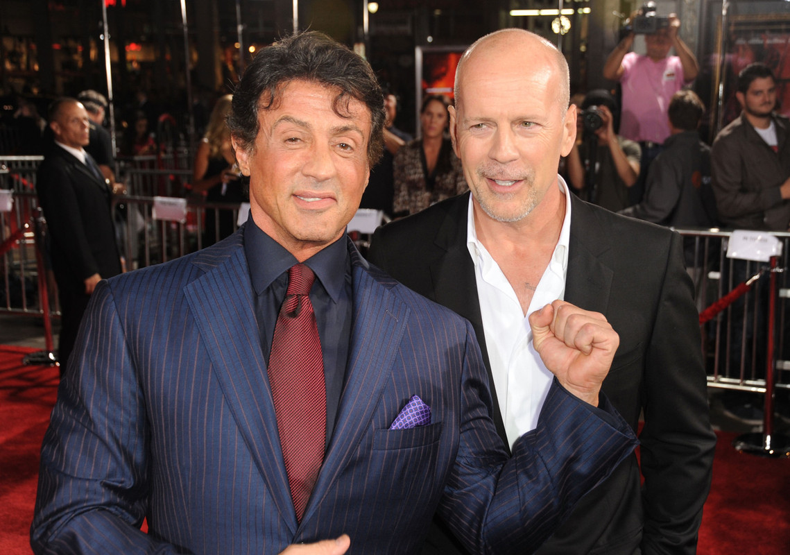 Photo of Bruce Willis  & his friend Sylvester Stallone