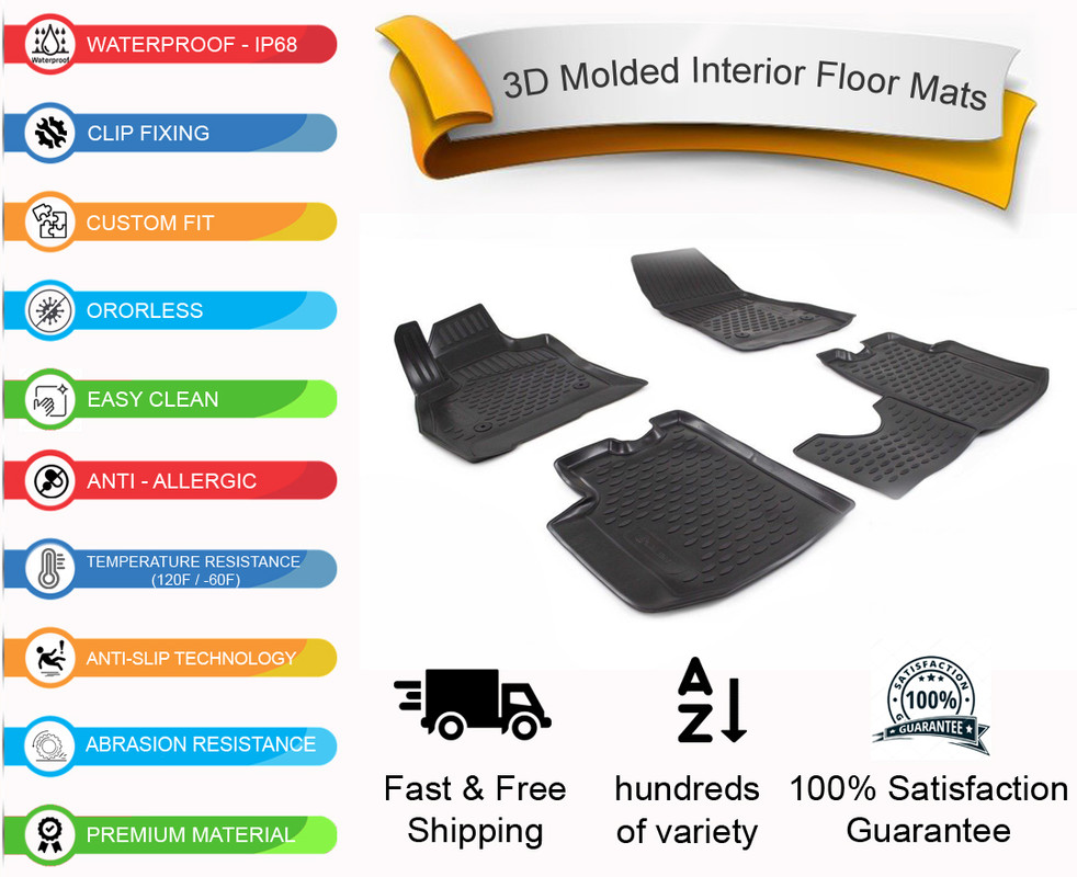 4 PCS 3D DESIGN ALL WEATHER THERMOPLAST FLOOR MAT FIT FOR FIAT 500L 2016-2019