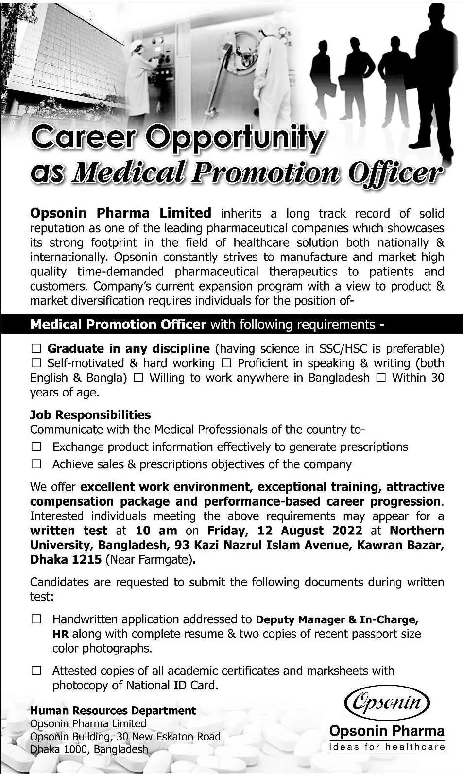 Opsonin Pharma ltd job circular 2022