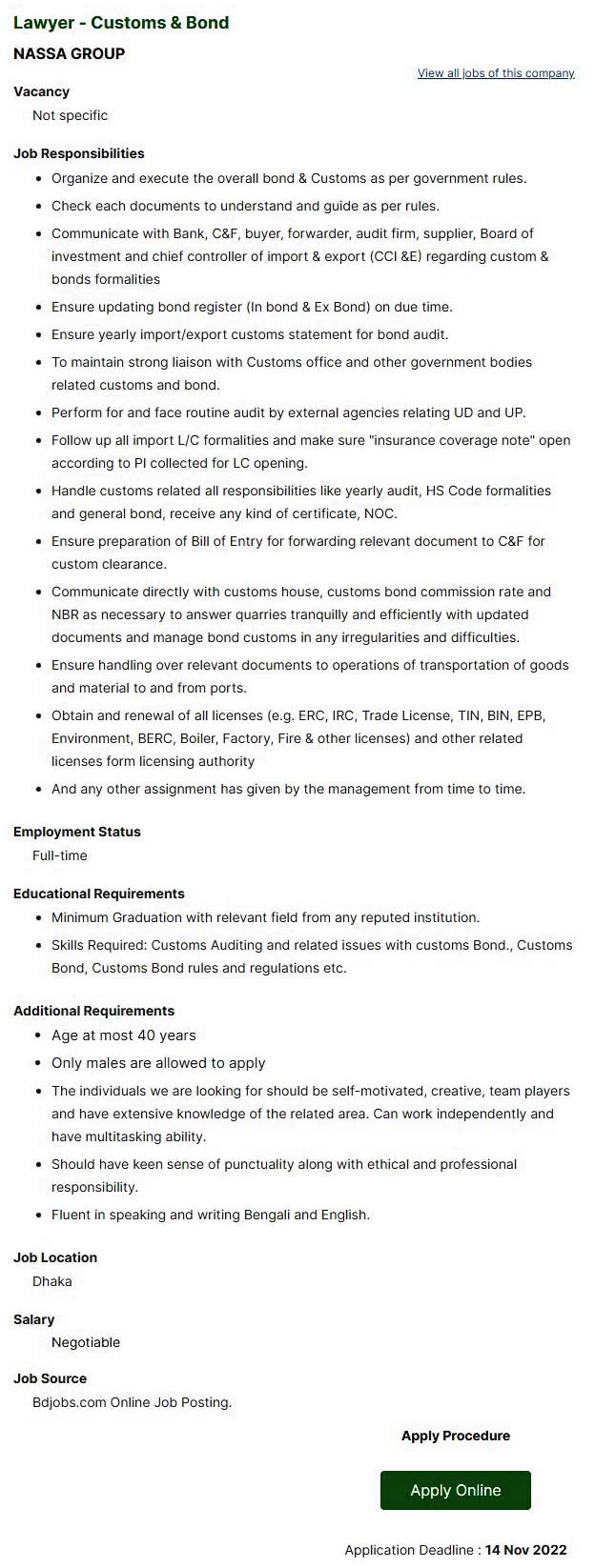 Nassa Group Job Circular 2022