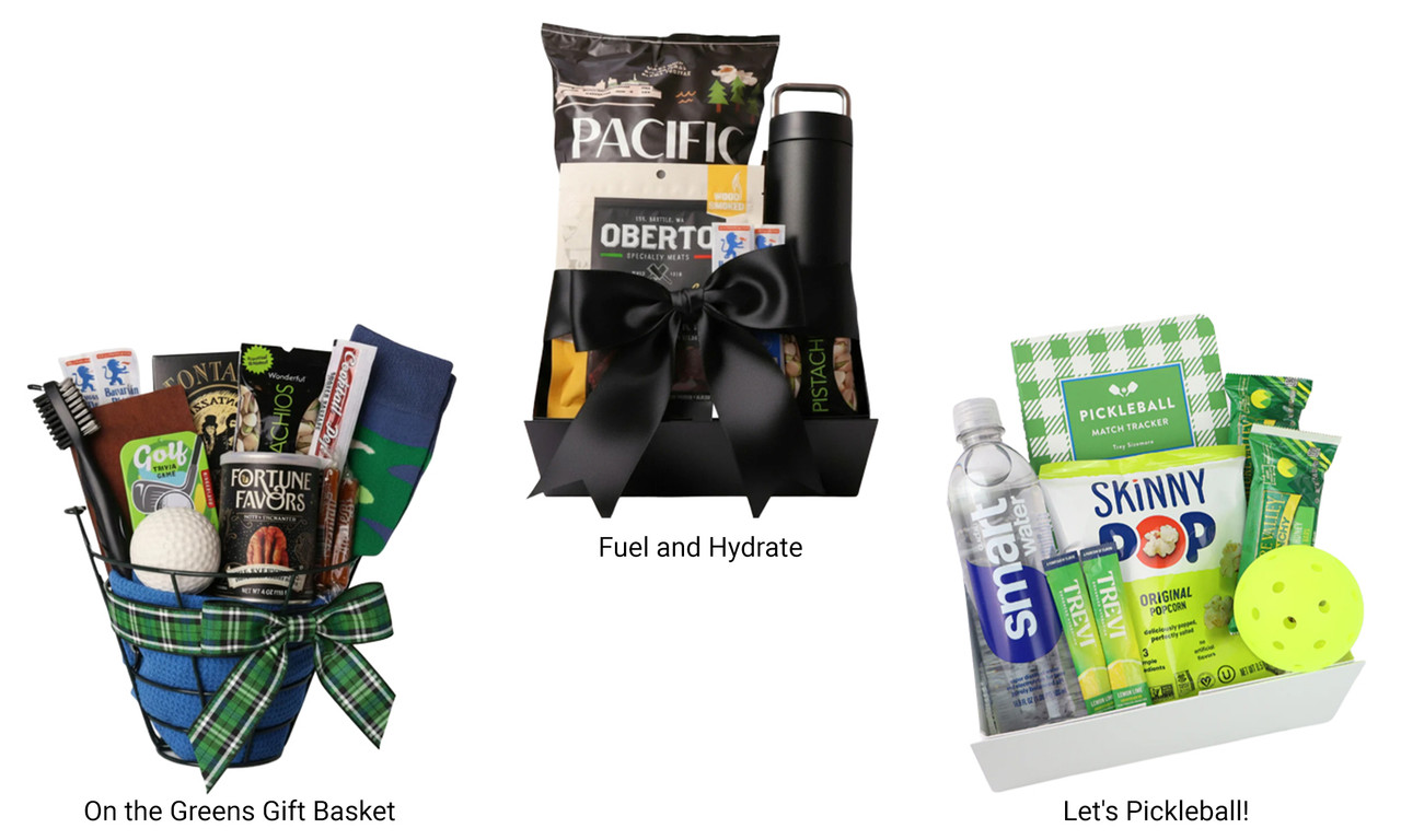 On the Greens, Fuel and Hydrate and Let's Pickleball gift baskets