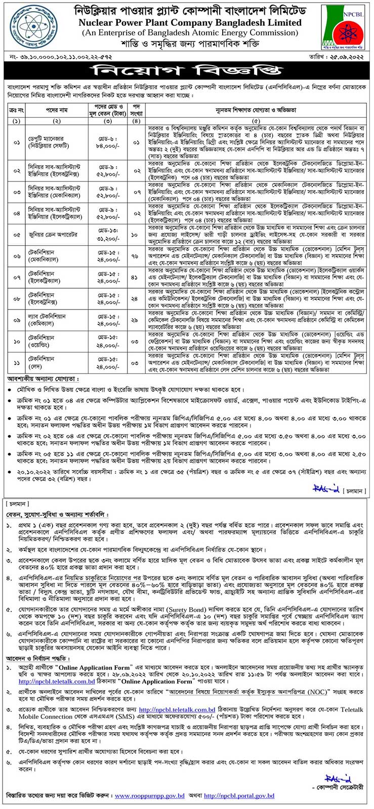 Nuclear Power Plant Job Circular 2022
