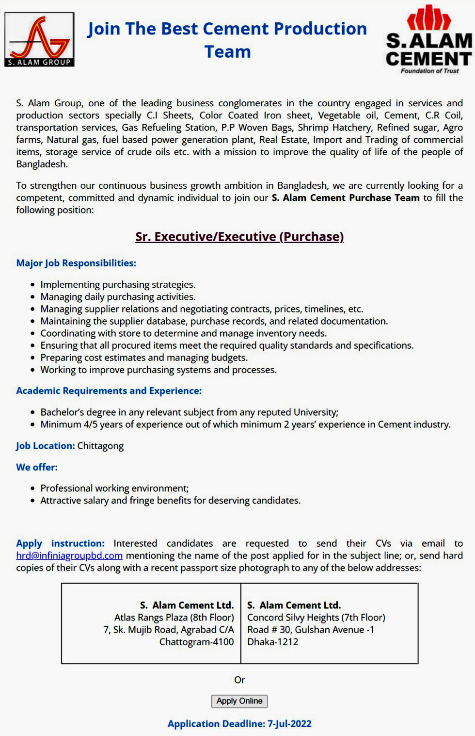 S Alam Group of Company Job Circular 2022