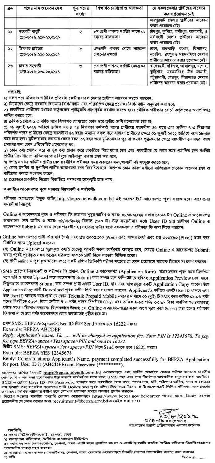 বাংলাদেশ রপ্তানী প্রক্রিয়াকরণ এলাকা কর্তৃপক্ষ নিয়োগ ২০২২