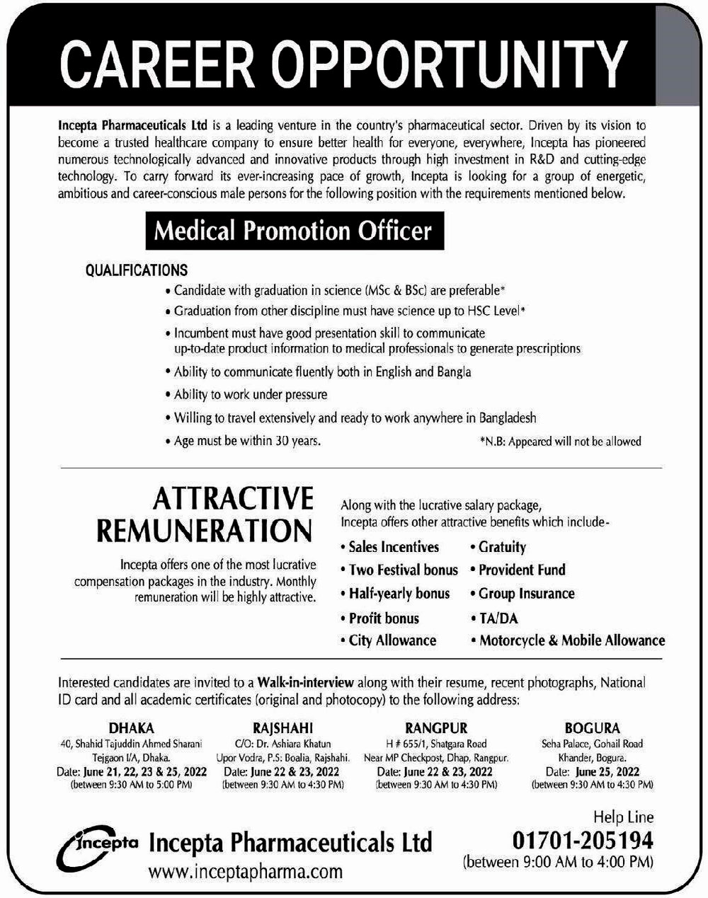 Incepta Pharmaceutical Limited Job Circular 2022