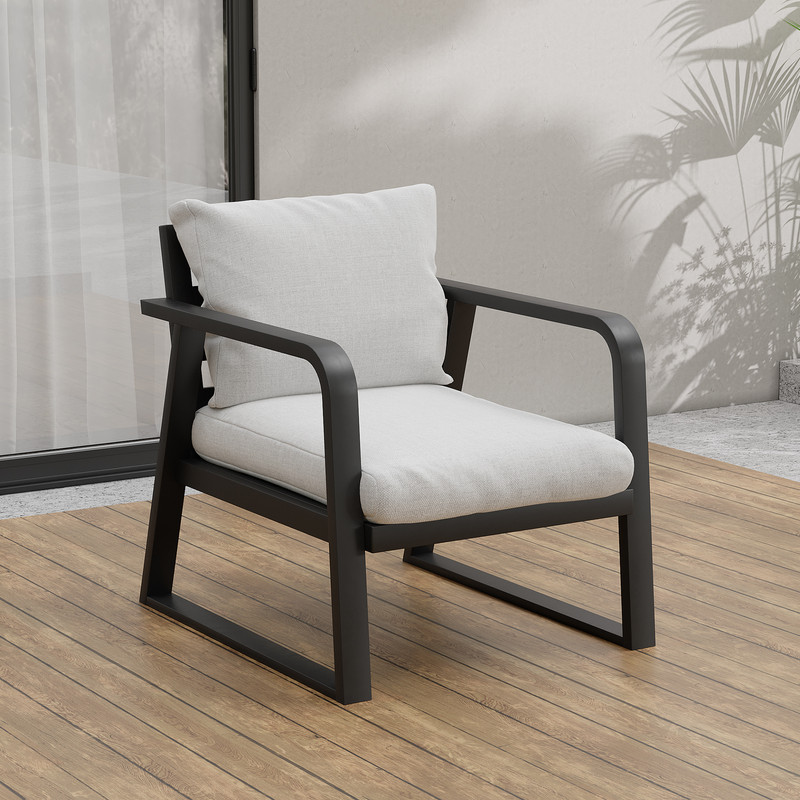 Aluminum Patio Single Chair with Gray Cushions