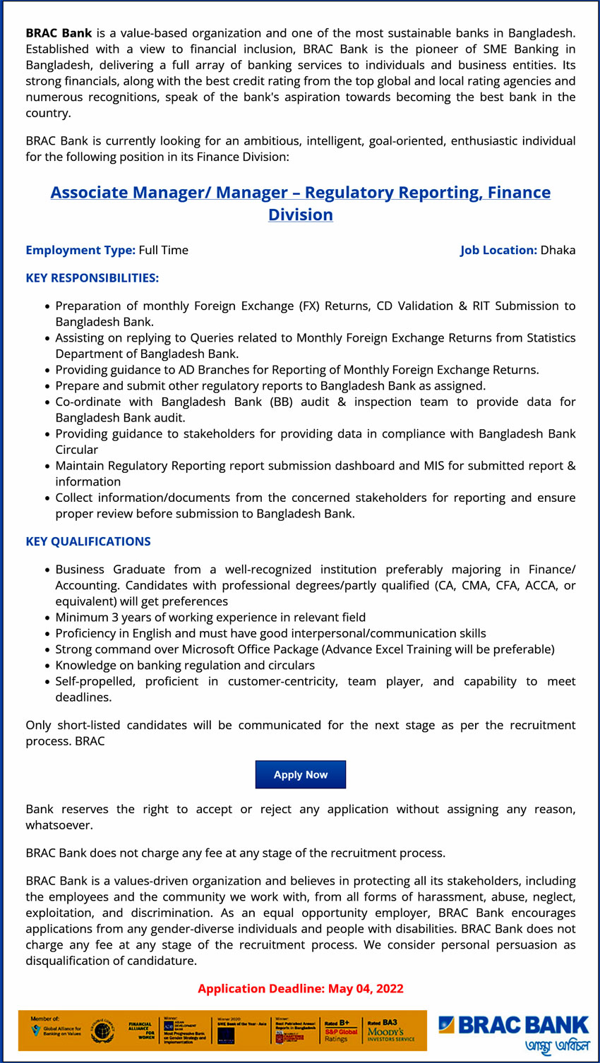 Brac Bank Job Circular 2022