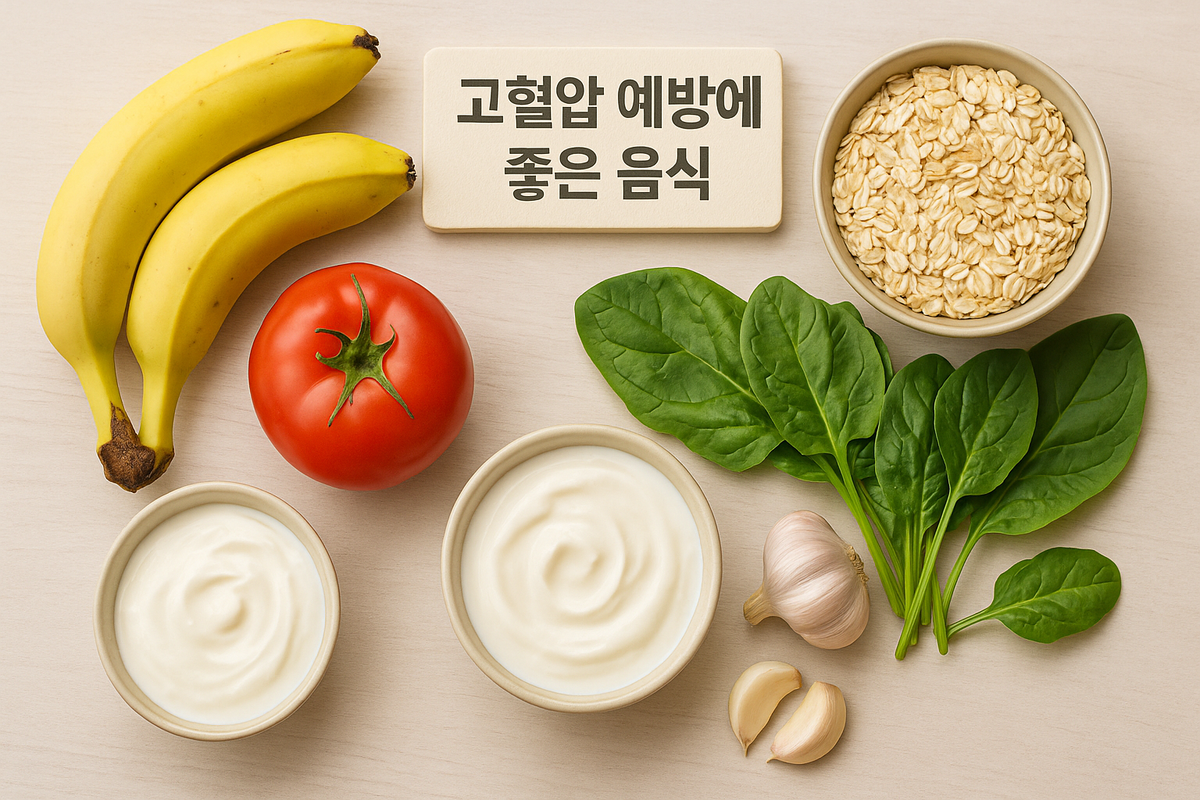 고혈압 예방에 좋은 식품 예시 이미지