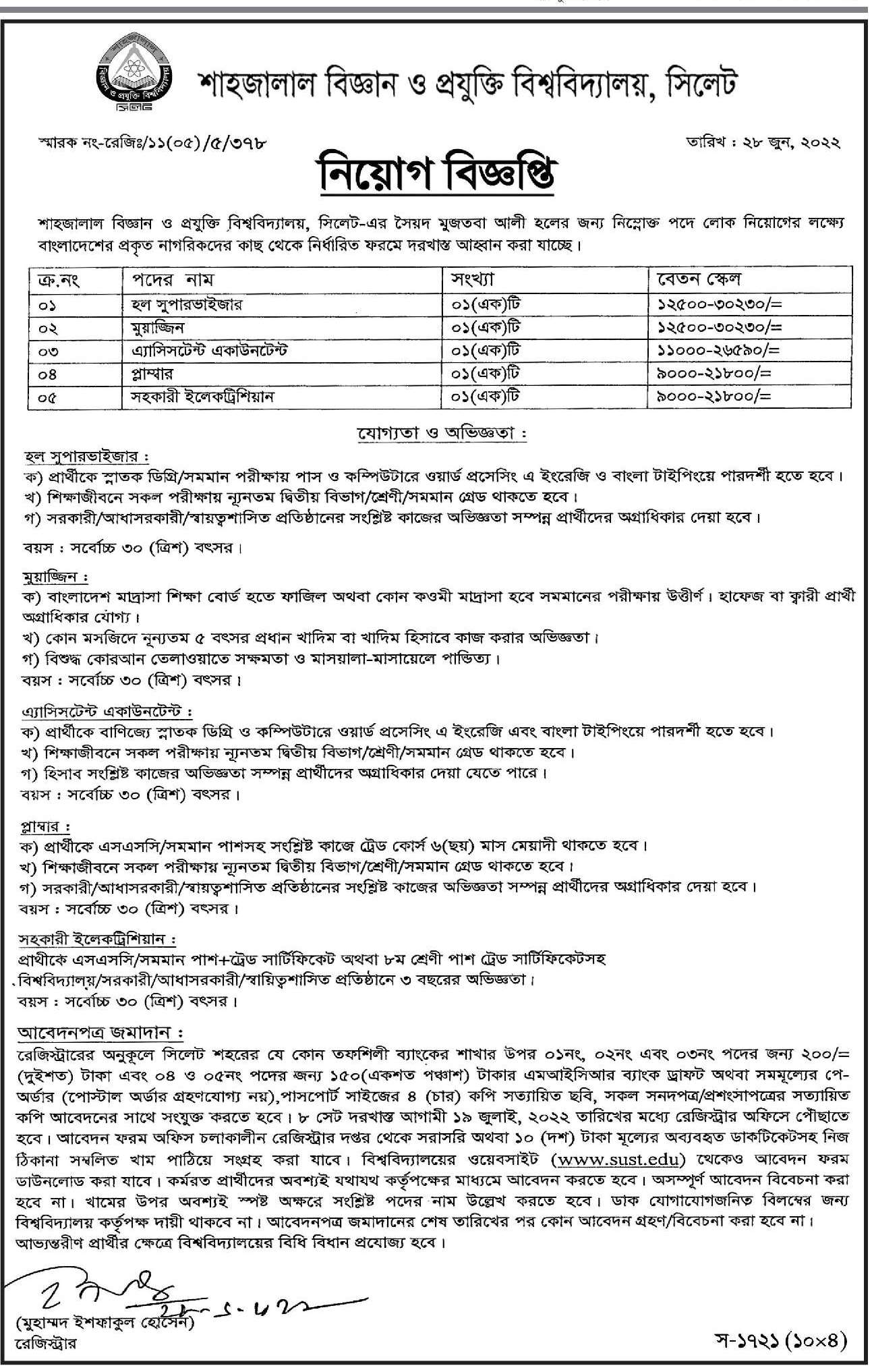 SUST Job Circular 2022