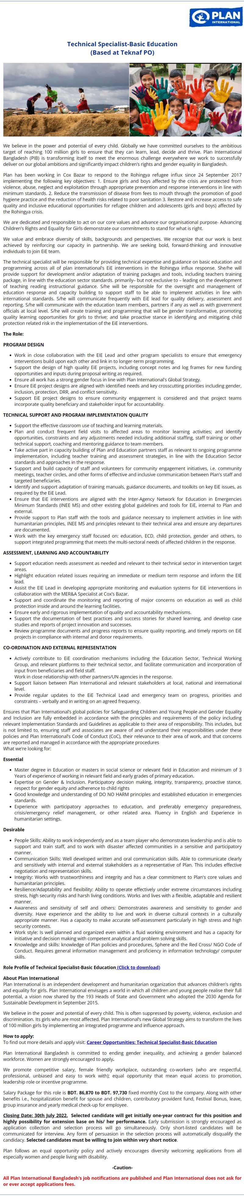 Plan International Bangladesh job Circular 2022