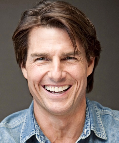 Tom Cruise  - 2024 Dark brown hair & casual hair style.
