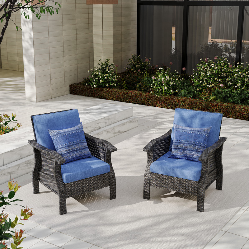 2-Piece Hand Woven Wicker Patio Seating Group with Blue Cushions