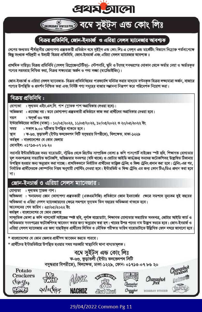 Bombay Sweets Job Circular 2022