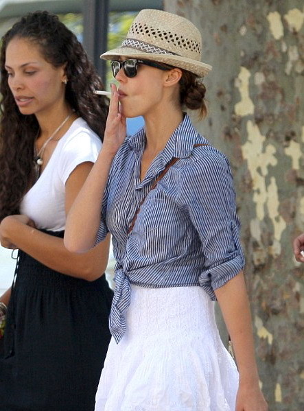 Jessica Alba smoking a cigarette (or weed)
