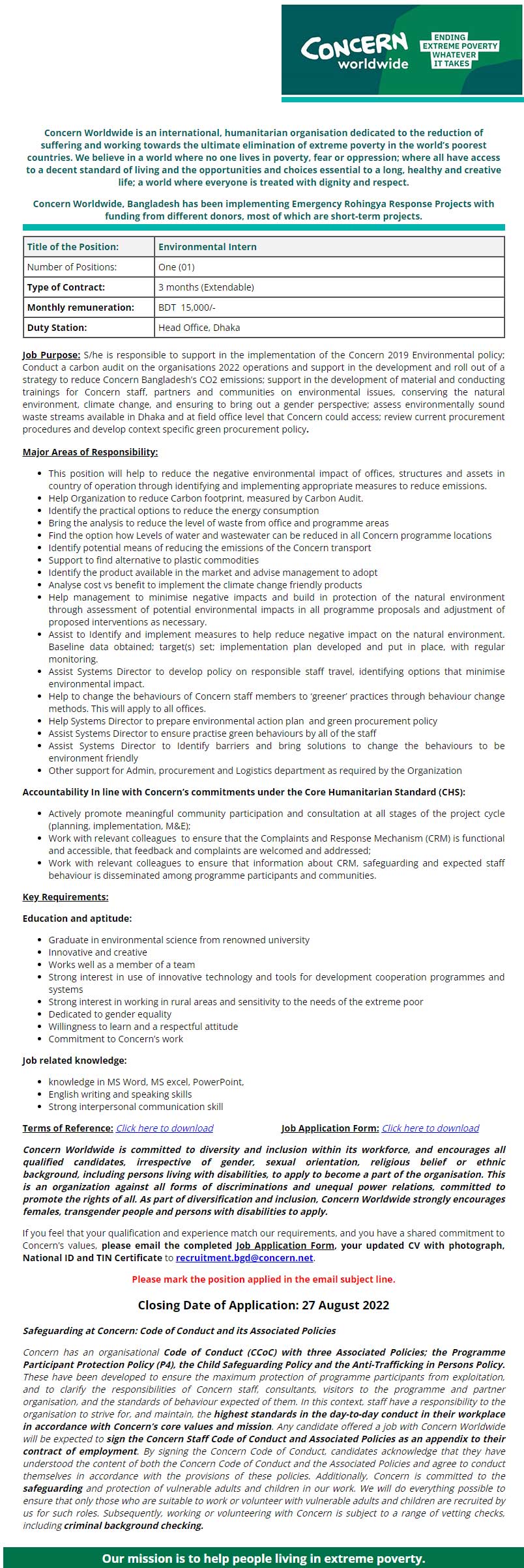 Concern Worldwide Job Circular 2022