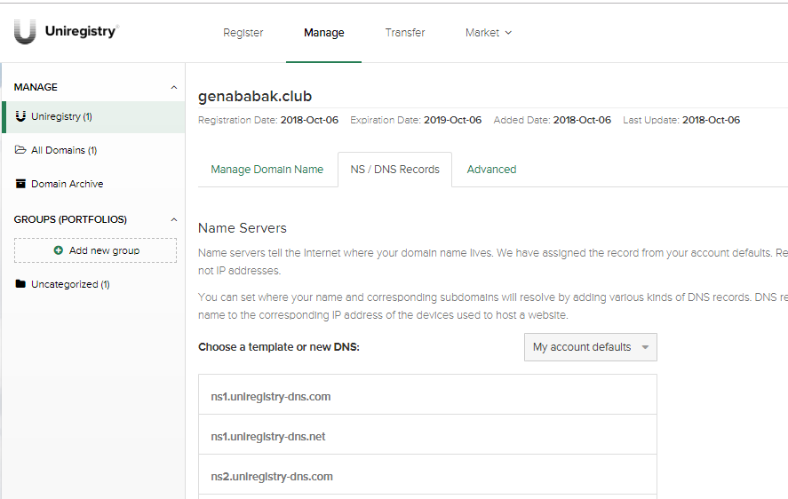 UNIREGISTRY - changing DNS Records UNIREGISTRY - changing DNS Records