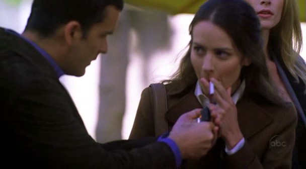 Amy Acker smoking a cigarette (or weed)
