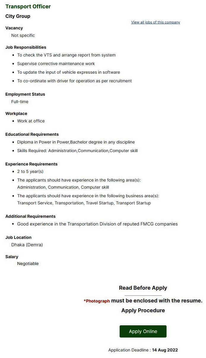 City Group job Circular 2022
