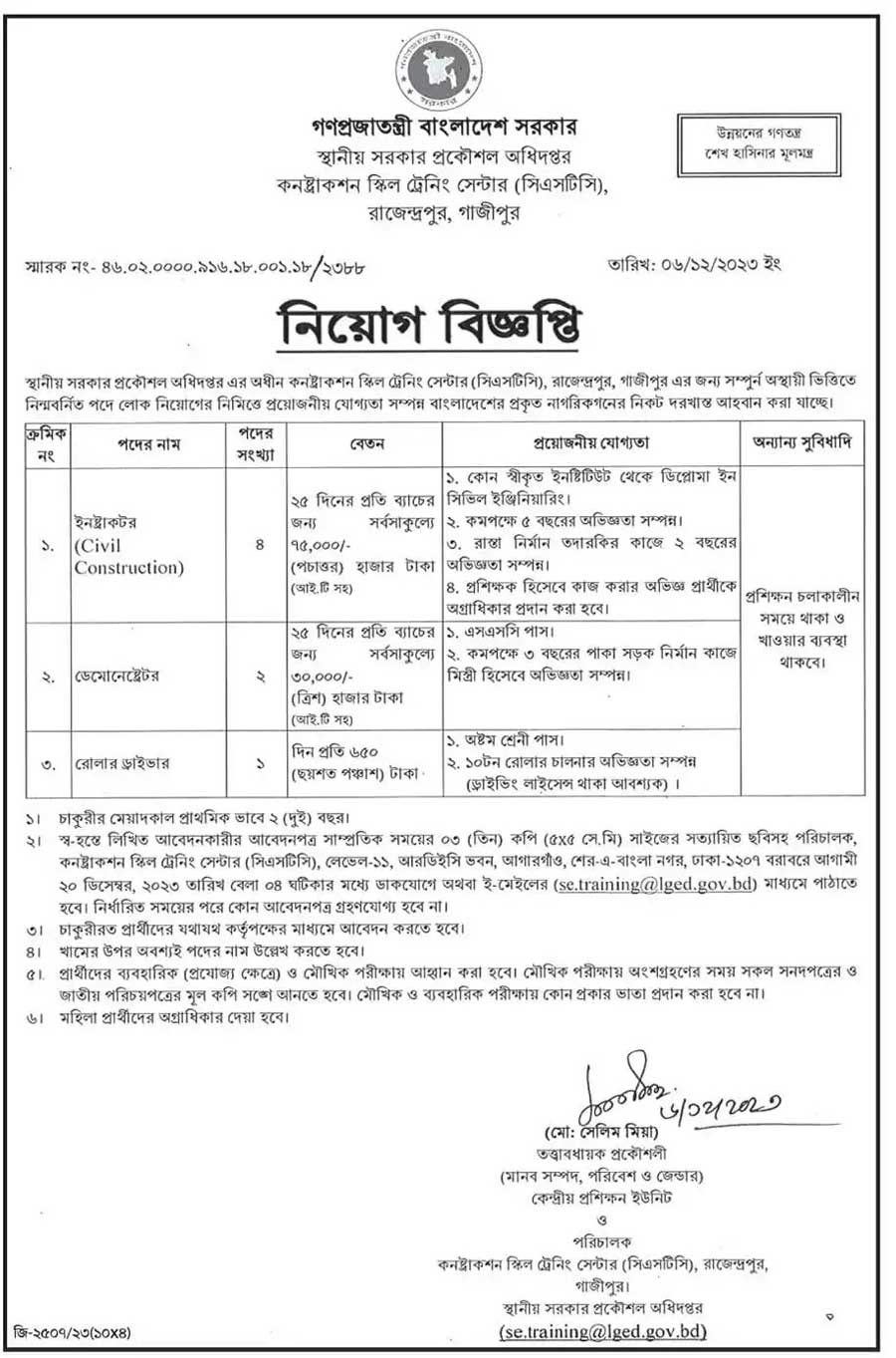 স্থানীয় সরকার প্রকৌশল অধিদপ্তর নিয়োগ ২০২৪