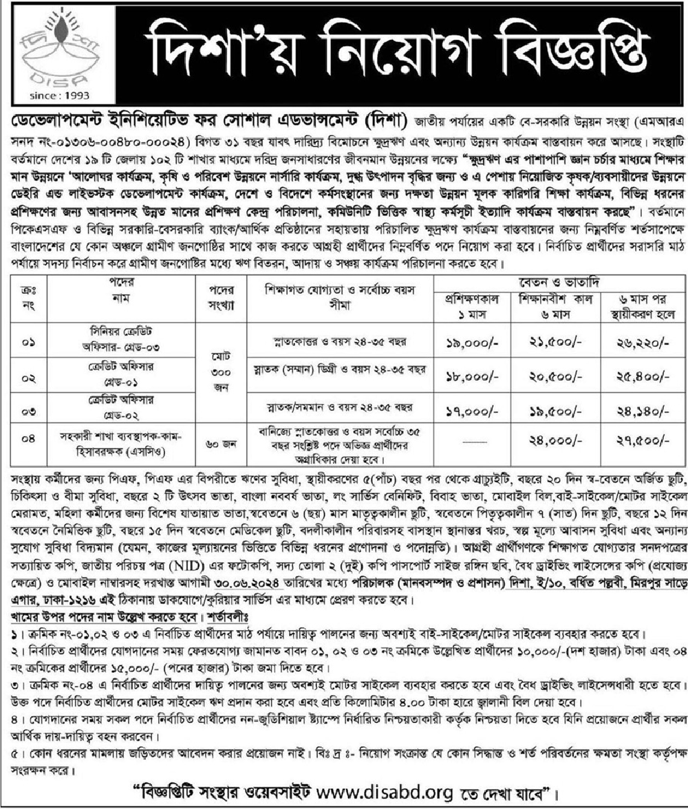 দিশা এনজিও নিয়োগ বিজ্ঞপ্তি ২০২৪