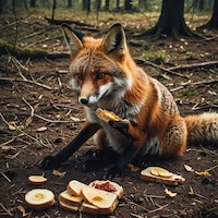 A fox eating sandwiches