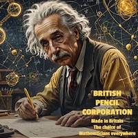 Poster showing Einstein working something out with a yellow pencil