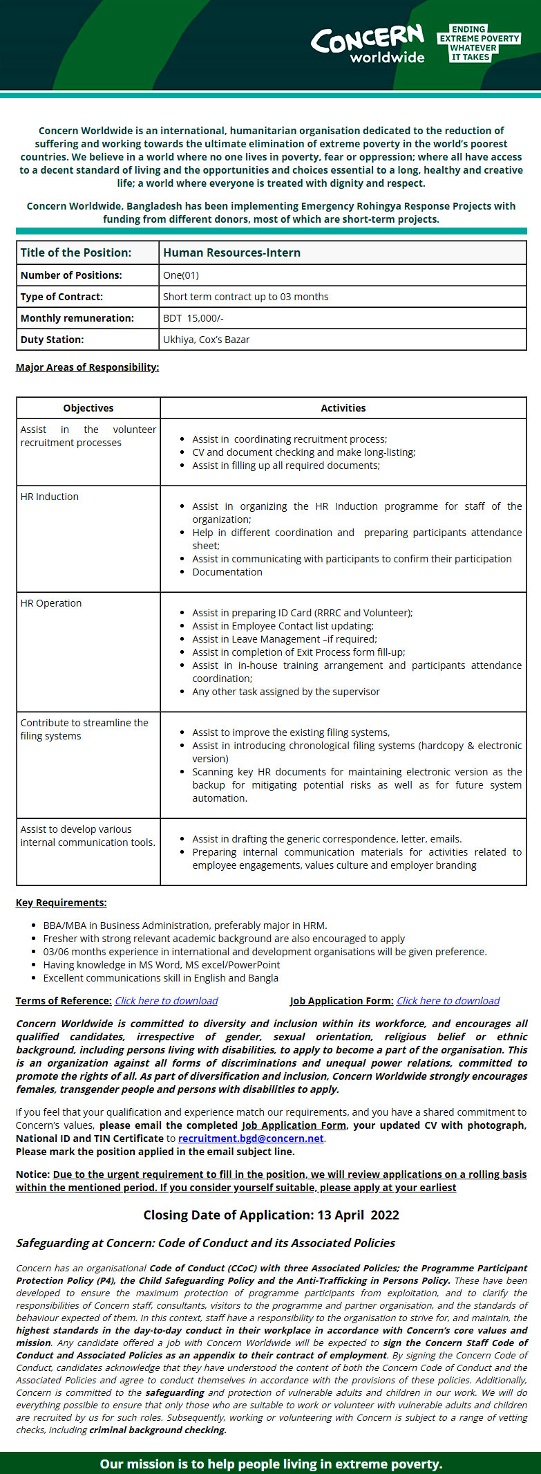Concern Worldwide Job Circular 2022