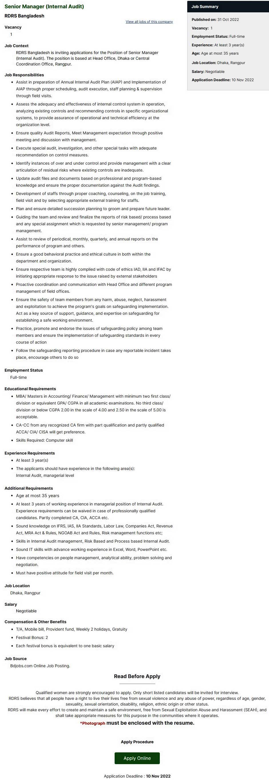 RDRS Bangladesh Job Circular 2022