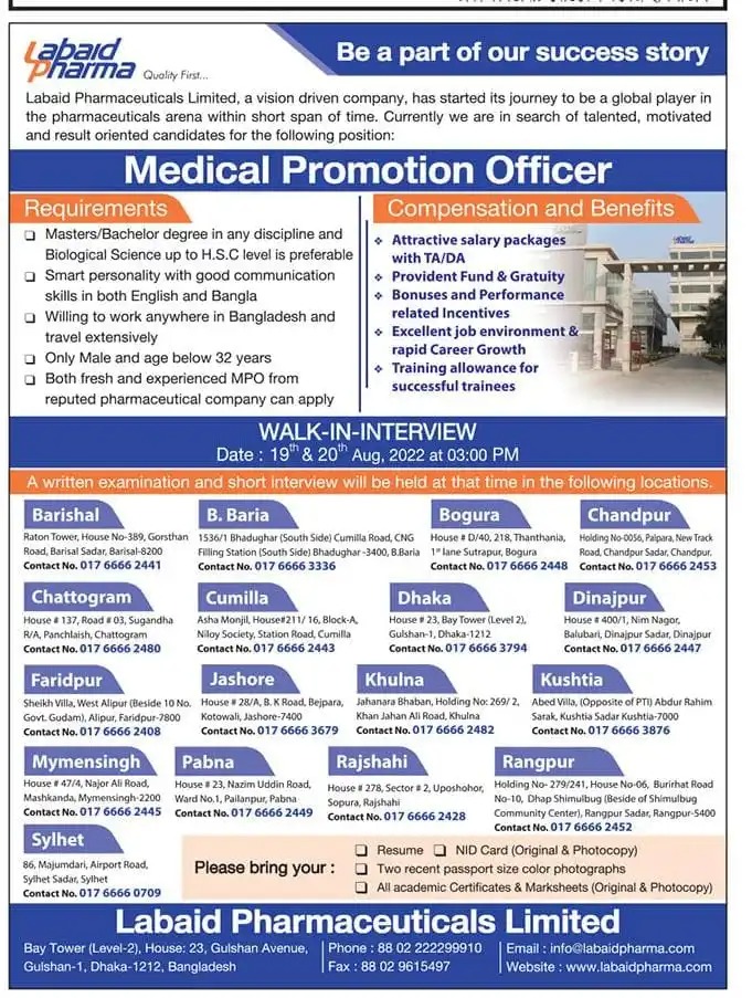 Labaid Pharma Job Circular 2022