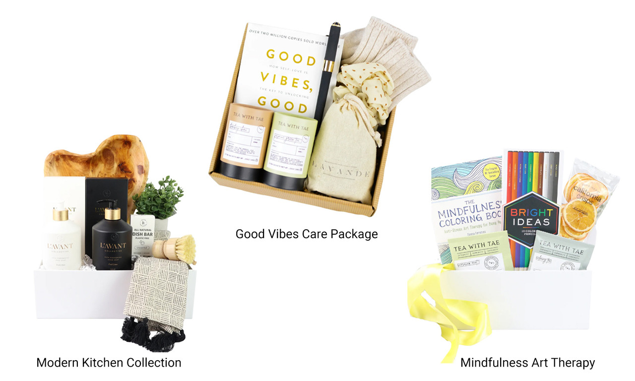 Good Vibes Care Package, Modern Kitchen Collection and Mindfulness Art Therapy gifts