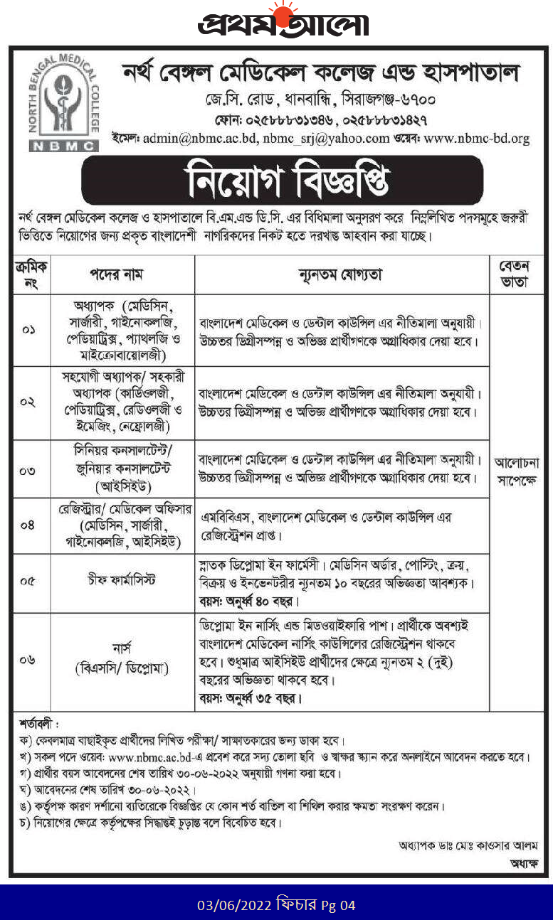 মেডিকেল কলেজ ও হাসপাতাল নিয়োগ বিজ্ঞপ্তি ২০২২