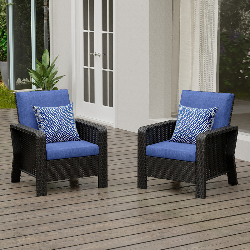 2-Piece Hand Woven Wicker Patio Seating Group with Blue Cushions