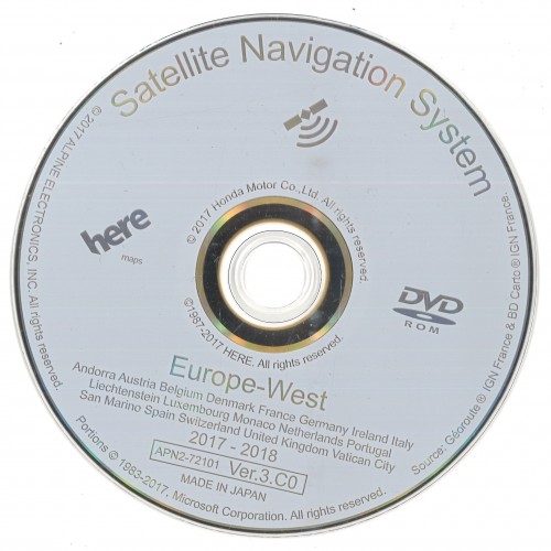 Honda DVD Satellite Navigation System v3.C0 Europe 2018