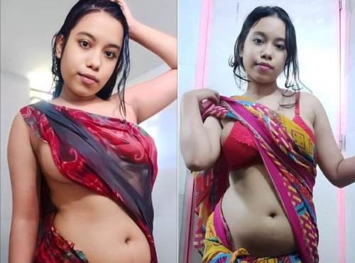 mporn Girlfriend in transparent saree showing firm boobs