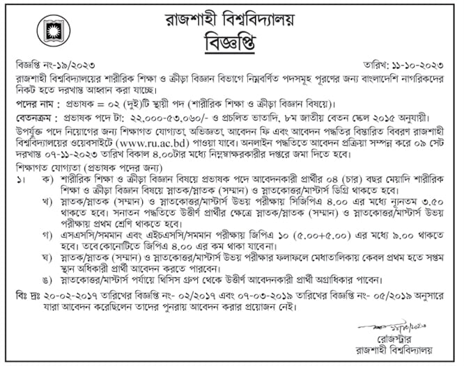 রাজশাহী বিশ্ববিদ্যালয় নিয়োগ বিজ্ঞপ্তি ২০২৩