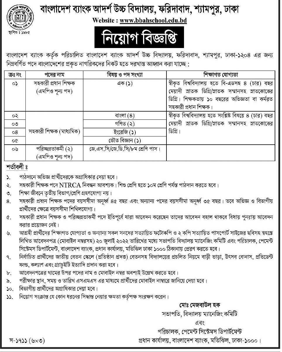 বাংলাদেশ ব্যাংক নিয়োগ বিজ্ঞপ্তি ২০২২