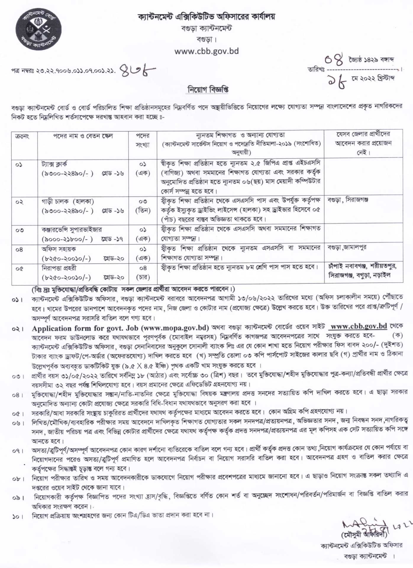 সশস্ত্র বাহিনী নিয়োগ বিজ্ঞপ্তি ২০২২