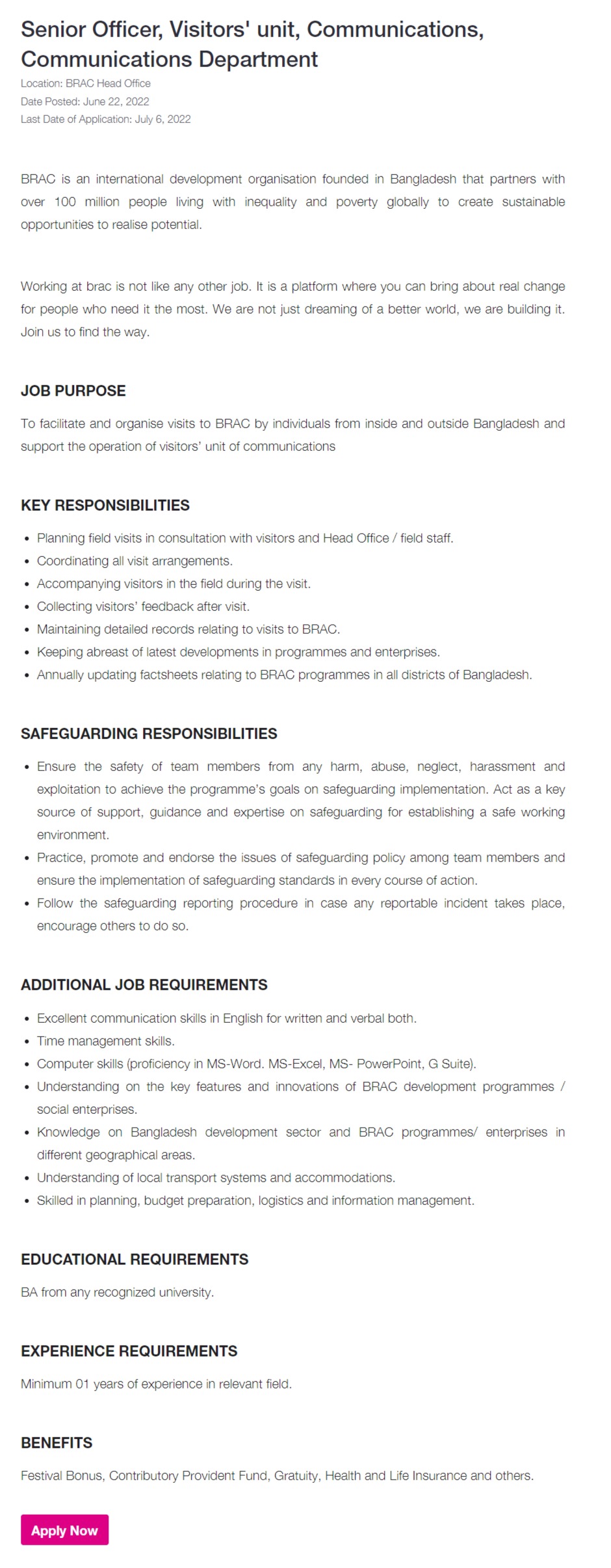 Brac NGO Job Circular