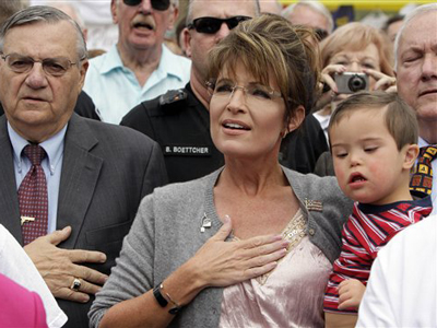 Photo of Sarah Palin  & her Son  Trig Palin