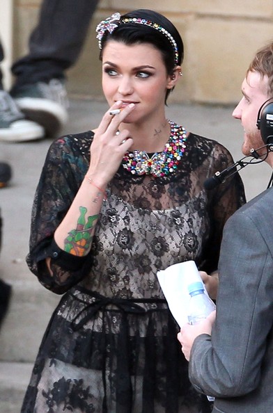 Ruby Rose smoking a cigarette (or weed)
