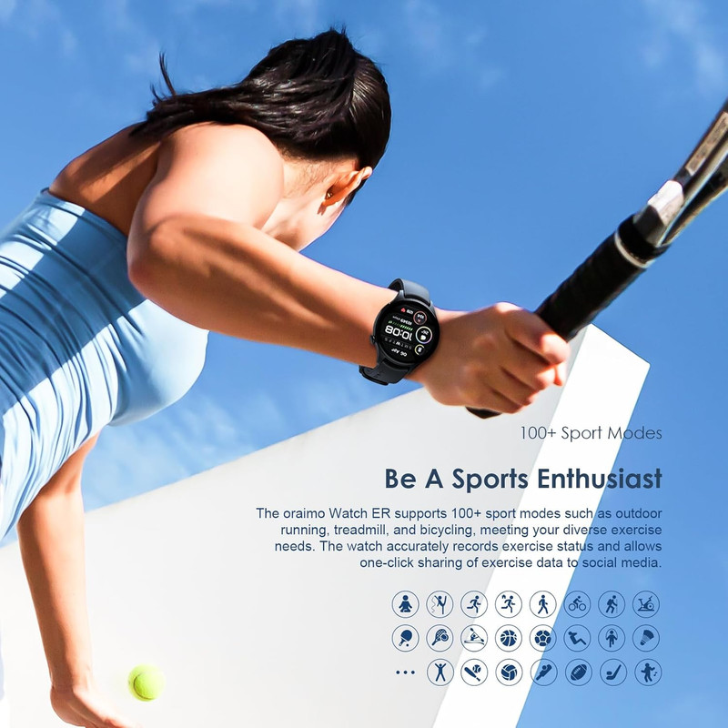 ساعة oraimo watch er osw-42 الذكية - شاشة 1.43 بوصة - مكالمات بلوتوث - تتبع صحي - أسود - 6