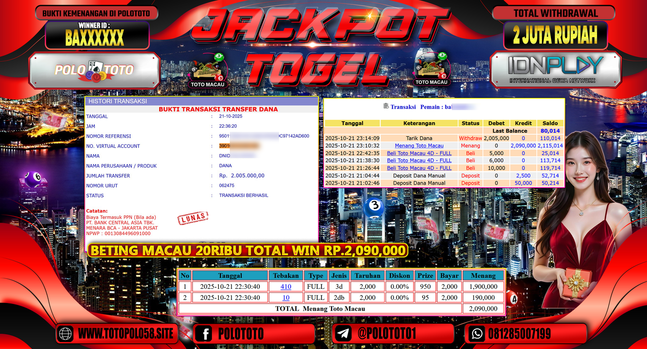 POLOTOTO JACKPOT TOGEL MENANG TOTO MACAU Rp.2.000.000,- LUNAS