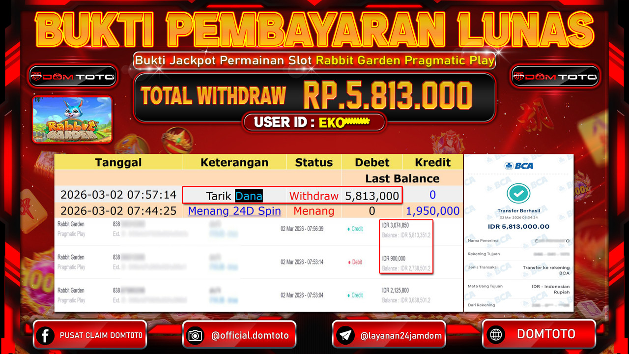 JACKPOT SLOT Rabbit Garden Pragmatic Play 02 MARET 2026