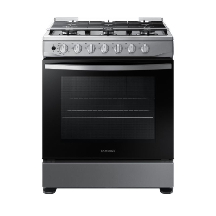 Estufa Samsung de 30 pulgadas en acero inoxidable con funciones inteligentes y horno de gran capacidad