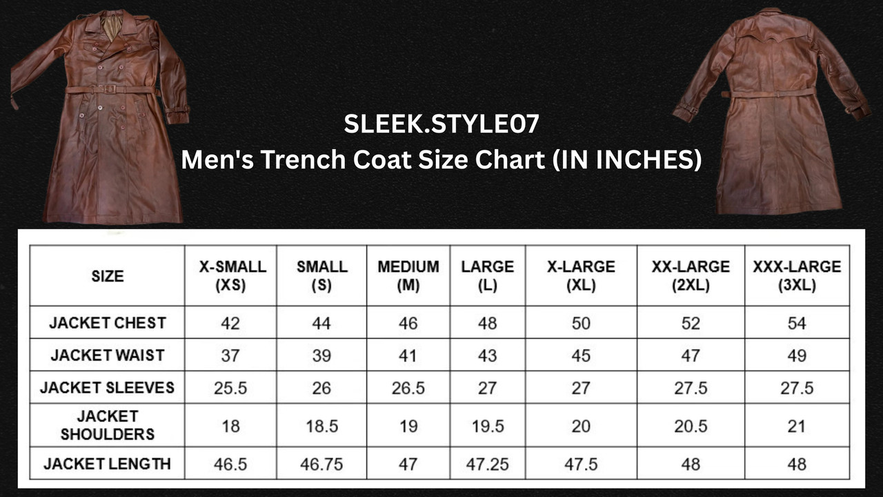 Leather Trench Coat Size Chart