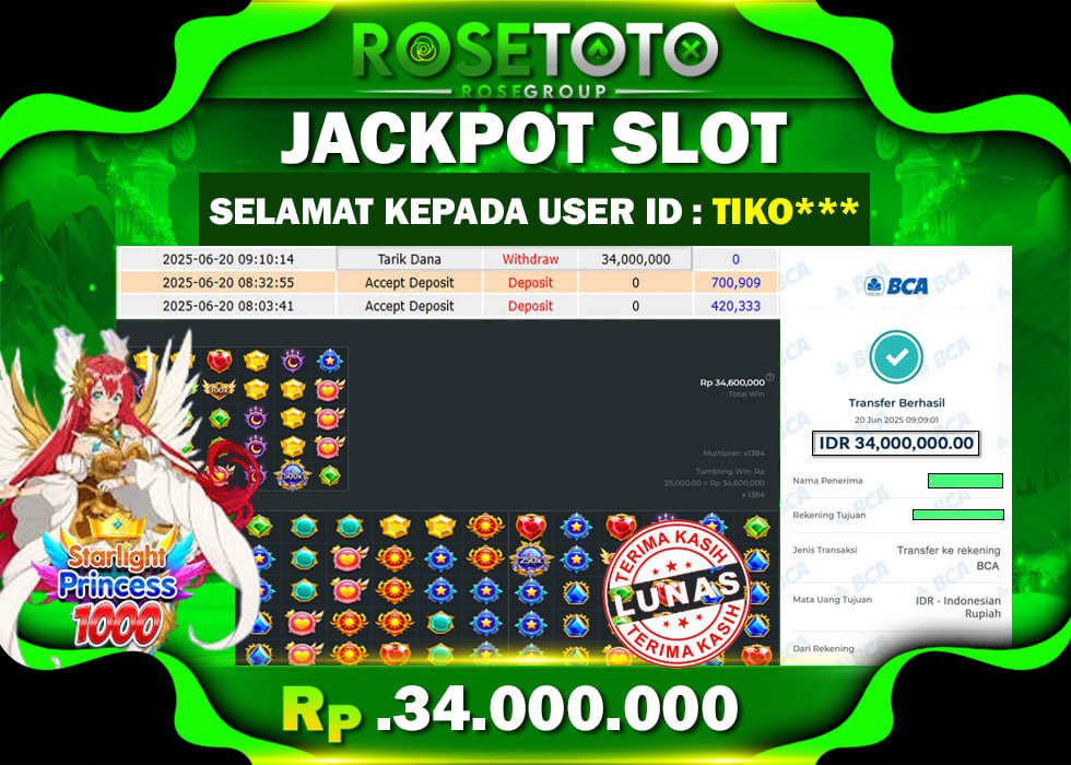 ROSETOTO JACKPOT SLOT STARLIGHT PRINCESS 1000 Rp.34.000.000.,- LUNAS