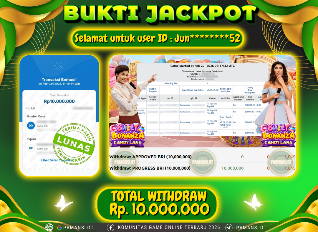 PAMANSLOT JACKPOT Game Live - Sweet Bonanza Candyland Rp.10,000,000- LUNAS